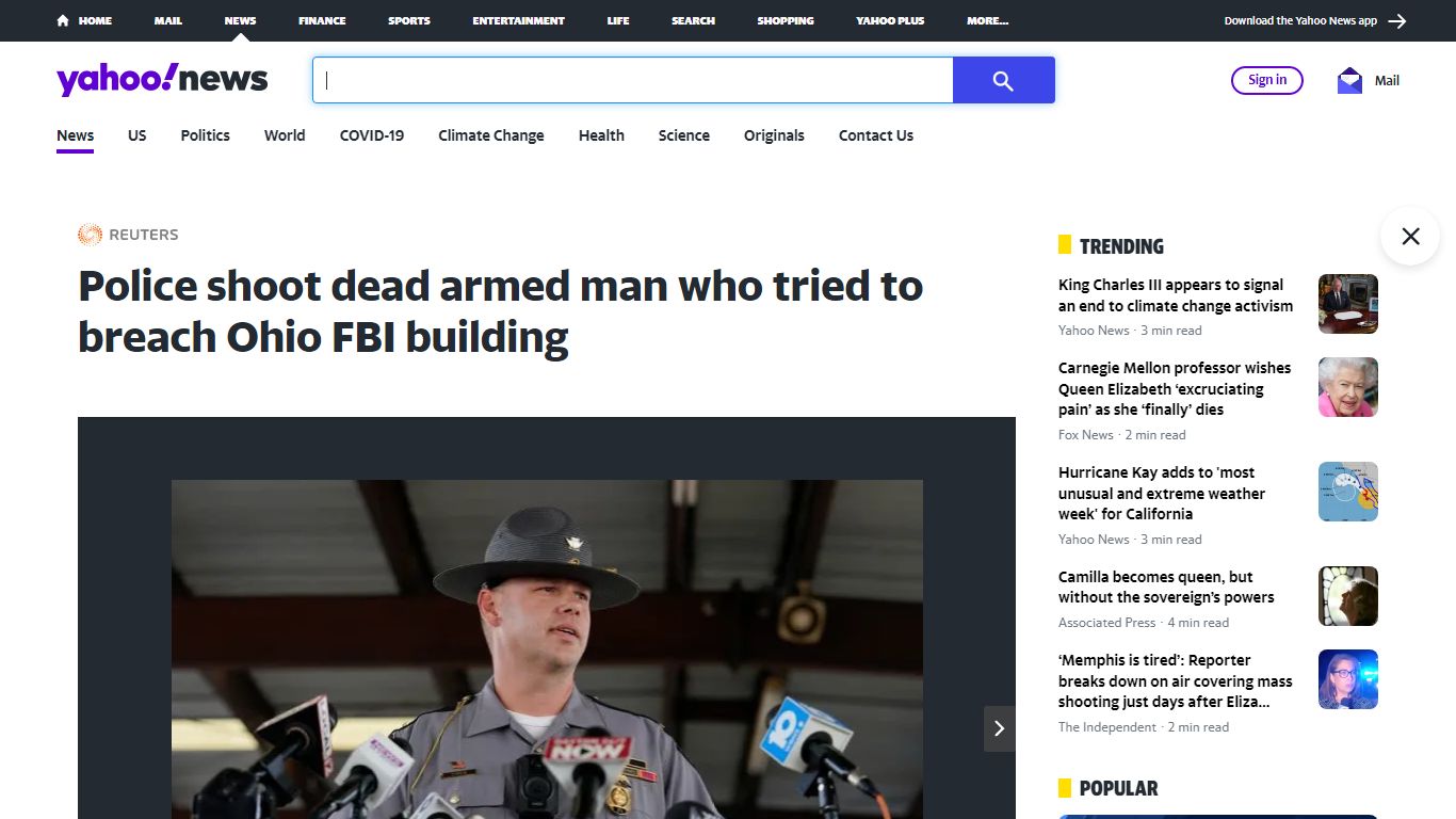Police shoot dead armed man who tried to breach Ohio FBI building